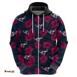 sea eagles rugby hoodie polynesian style with hibiscus