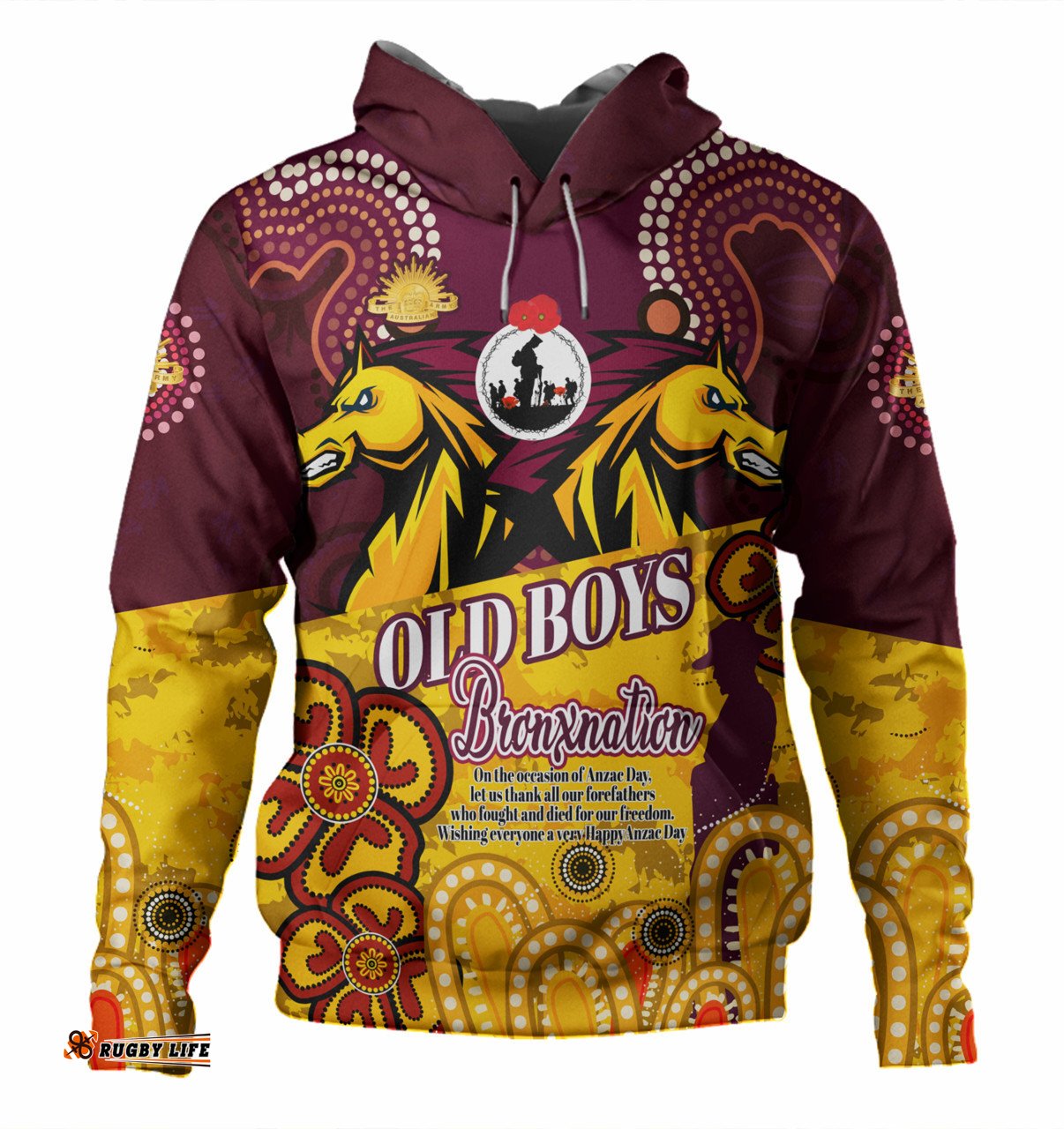 brisbane broncos anzac day custom hoodie - old boys bronxnation hoodie