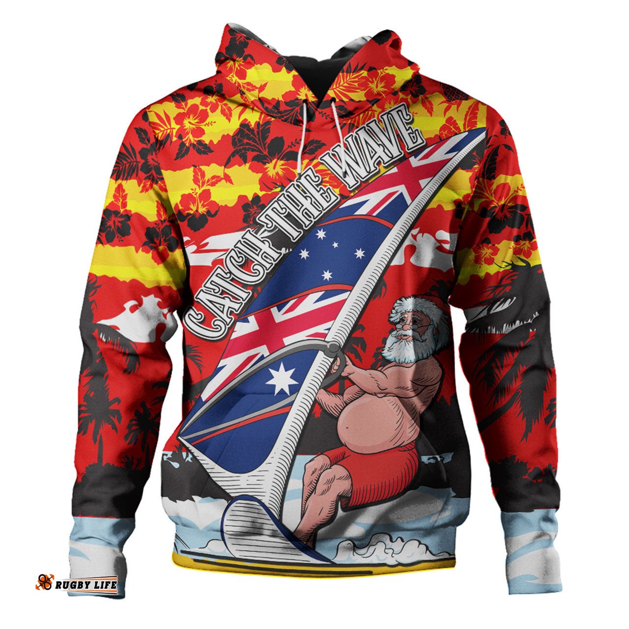 australia surfing christmas hoodie - tropical santa catch the wave hoodie
