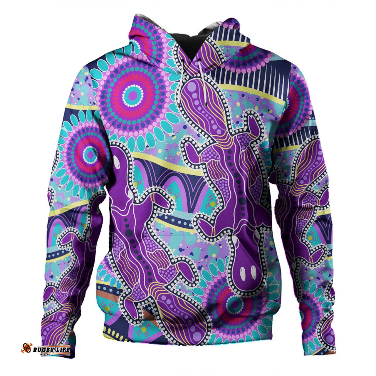 australia platypus aboriginal hoodie - purple platypus with aboriginal art dot painting patterns inspired hoodie