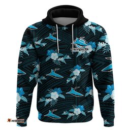 custom text and number sharks rugby hoodie polynesian tribal mix tropical hawaiian style