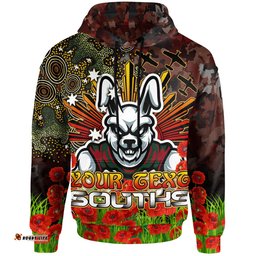 australia rabbitohs custom hoodie - anzac souths with remembrance poppy and indigenous patterns hoodie