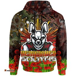australia rabbitohs custom hoodie - anzac souths with remembrance poppy and indigenous patterns hoodie