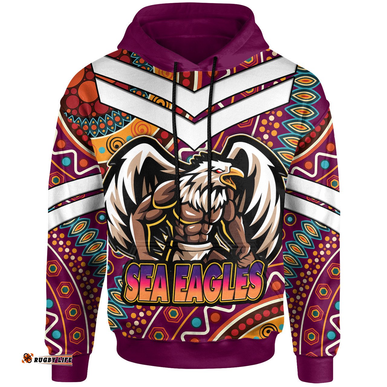 australia sea eagles hoodie - custom eagle strong with aboriginal inspired patterns hoodie