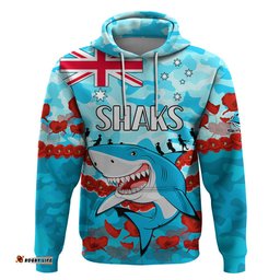 sharks rugby anzac hoodie lest we forget