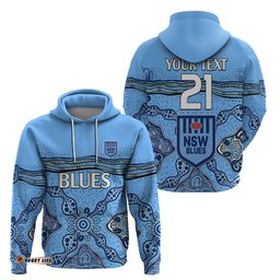custom text and number nsw blues rugby hoodie new south wales aboriginal origin