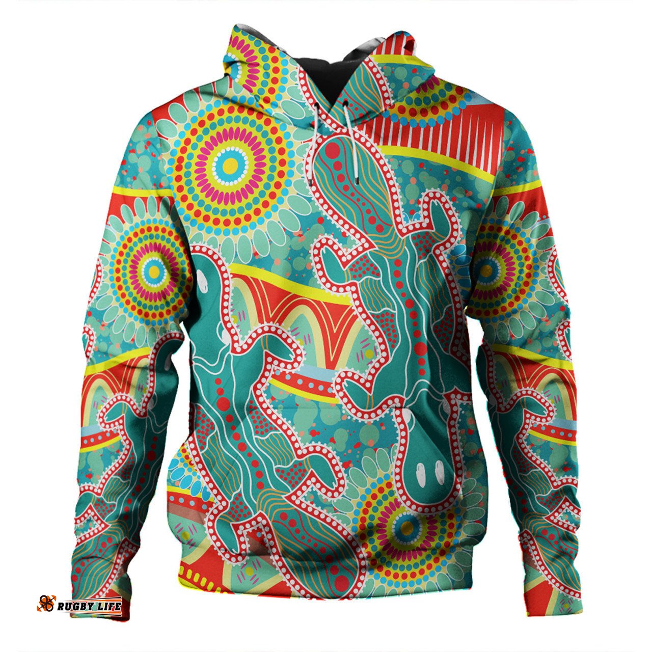 australia platypus aboriginal hoodie - green platypus with aboriginal art dot painting patterns inspired hoodie