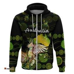 custom personalised australia hoodie golden wattle mix cockatoo and map