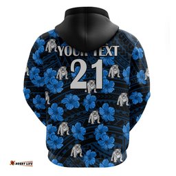 custom text and number bulldogs rugby hoodie polynesian style with hibiscus