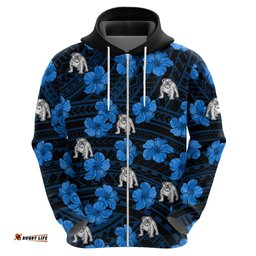 custom text and number bulldogs rugby hoodie polynesian style with hibiscus