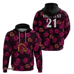 custom text and number broncos rugby hoodie polynesian style with hibiscus