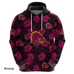 custom text and number broncos rugby hoodie polynesian style with hibiscus