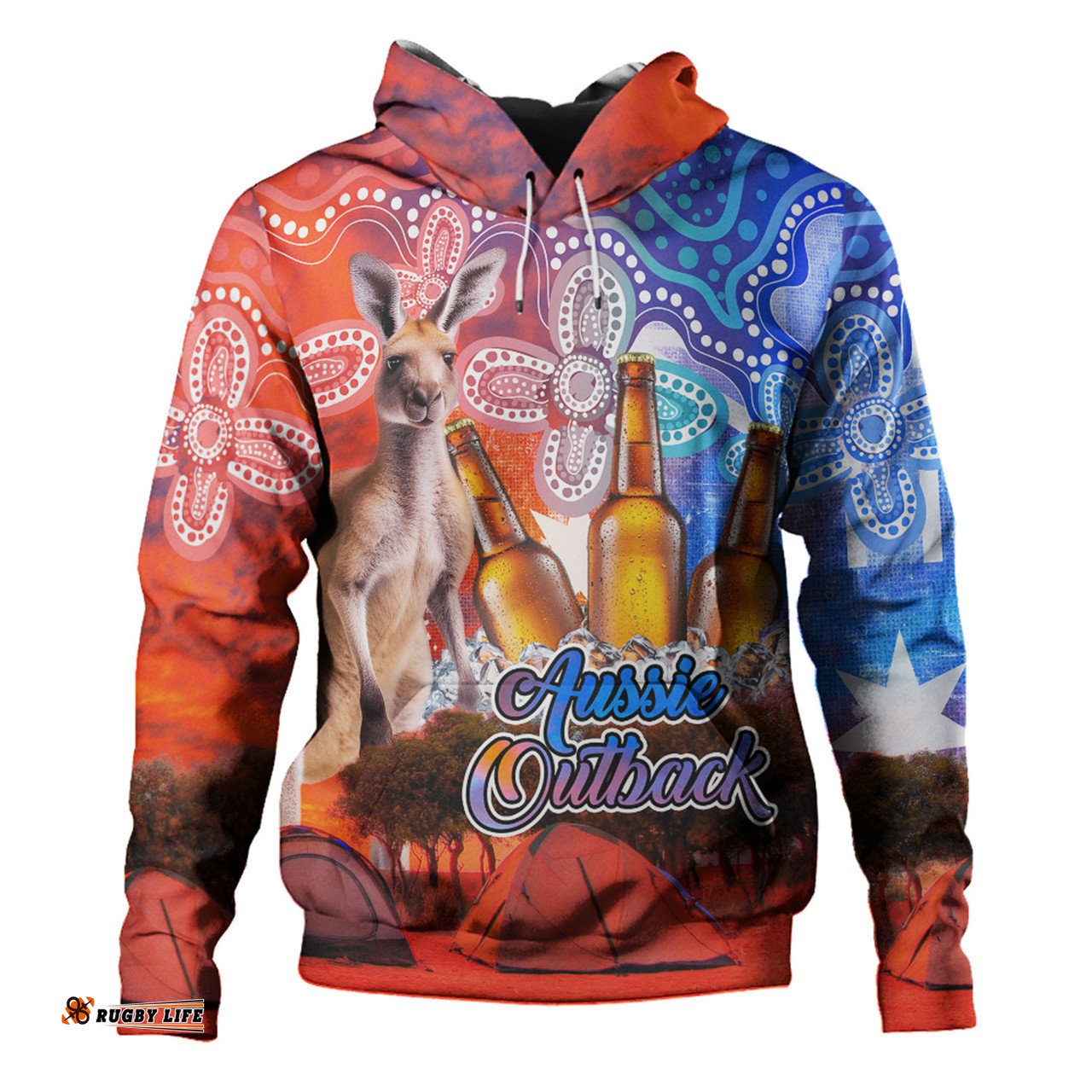australia kangaroo aboriginal camping custom hoodie - aussie outback camping with beer hoodie