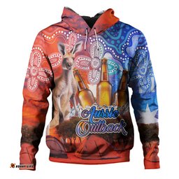australia kangaroo aboriginal camping custom hoodie - aussie outback camping with beer hoodie