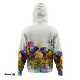 australia rainbow lorikeets hoodie - rainbow lorikeets with grevillea flowers hoodie