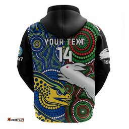 custom text and number rabbitohs mix eels rugby hoodie souths and parra indigenous