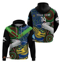 custom text and number rabbitohs mix eels rugby hoodie souths and parra indigenous