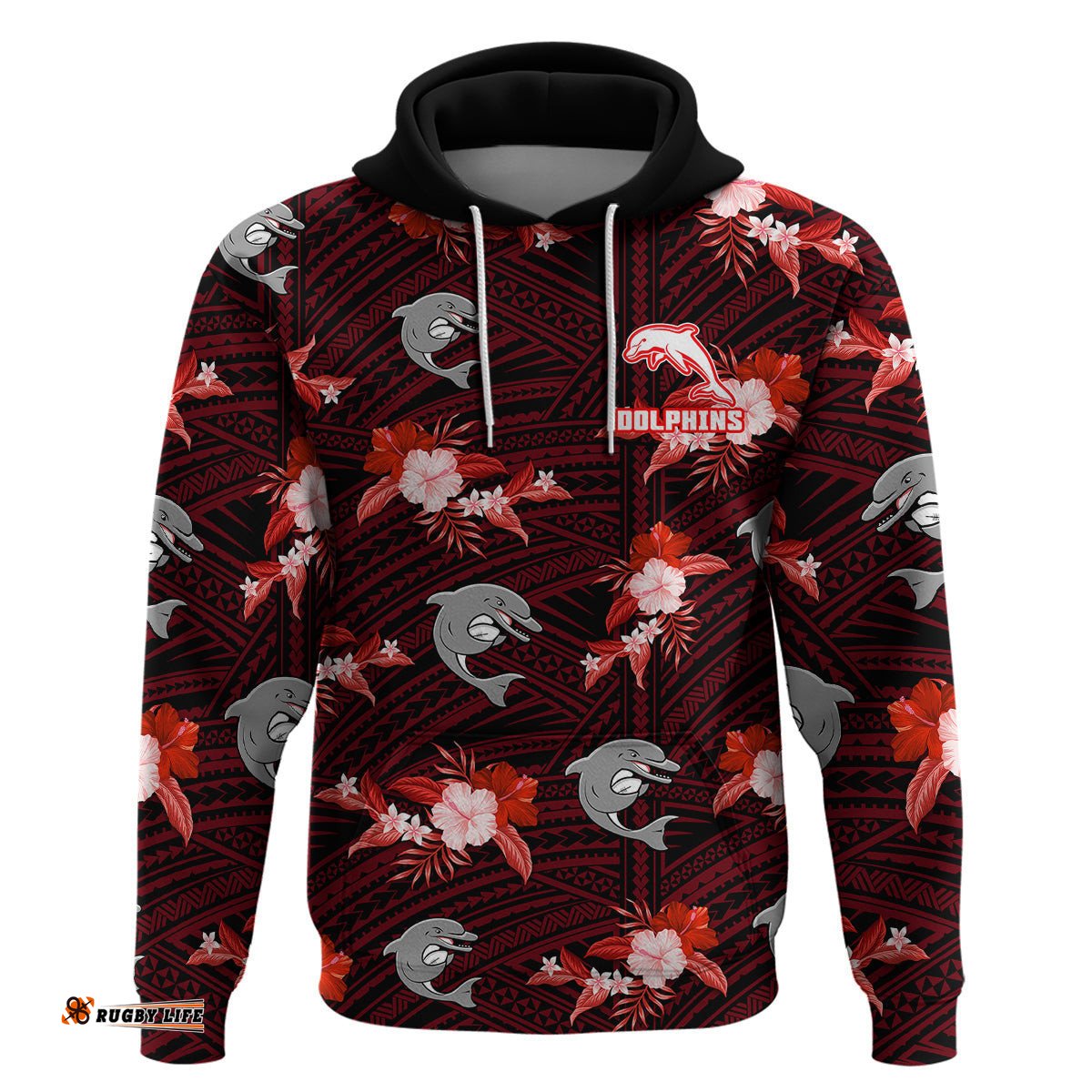custom text and number dolphins rugby hoodie polynesian tribal mix tropical hawaiian style
