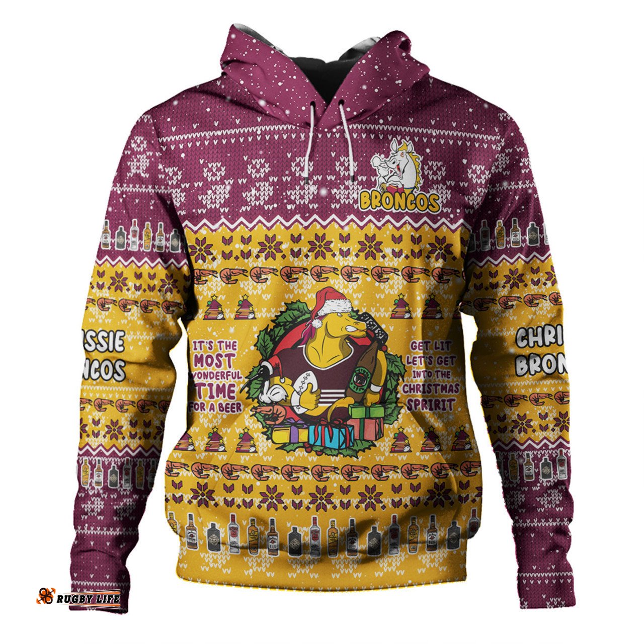 brisbane broncos christmas custom hoodie - chrissie spirit hoodie