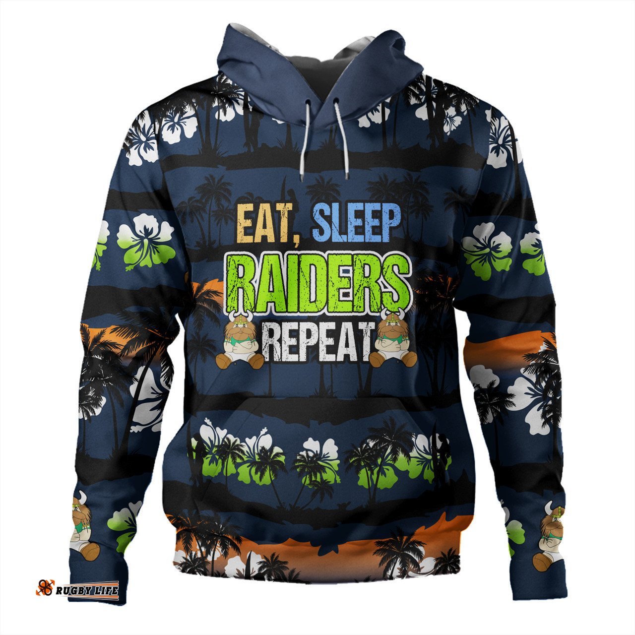 canberra raiders hoodie - eat sleep repeat with tropical patterns