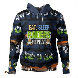canberra raiders hoodie - eat sleep repeat with tropical patterns