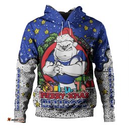 canterbury-bankstown bulldogs christmas custom hoodie - merry christmas our beloved team with aboriginal dot art pattern hoodie