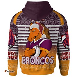 brisbane broncos christmas custom hoodie - brisbane broncos penrith panthers merry christmas with snowflake pattern hoodie