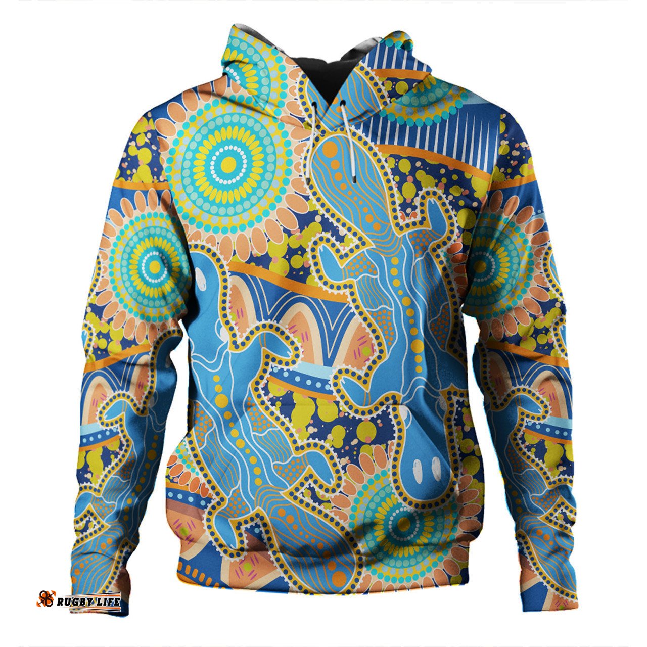 australia platypus aboriginal hoodie - blue platypus with aboriginal art dot painting patterns inspired hoodie