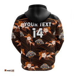 custom text and number wests tigers rugby hoodie polynesian tribal mix tropical hawaiian style