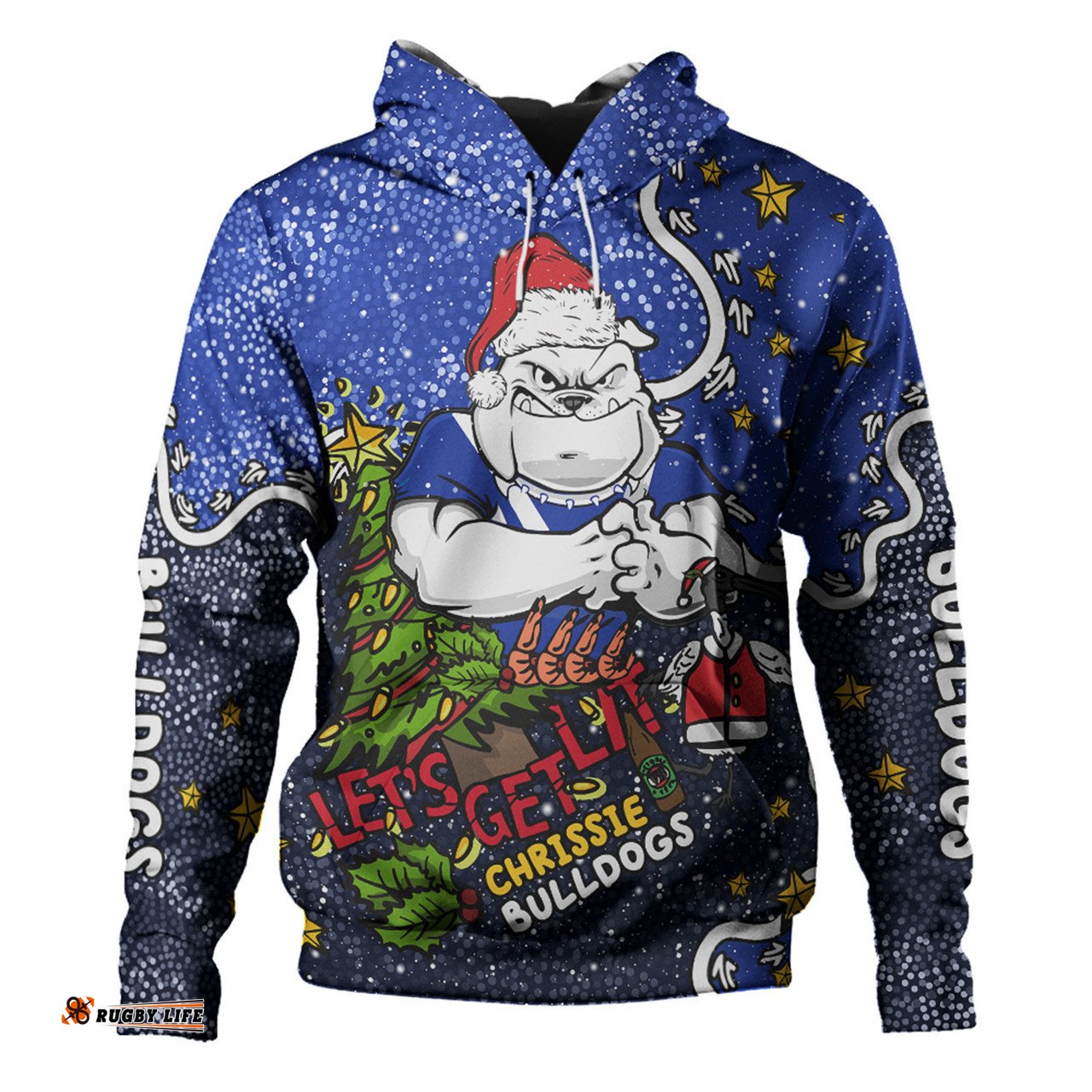 canterbury-bankstown bulldogs christmas custom hoodie - let's get lit chrisse pressie hoodie