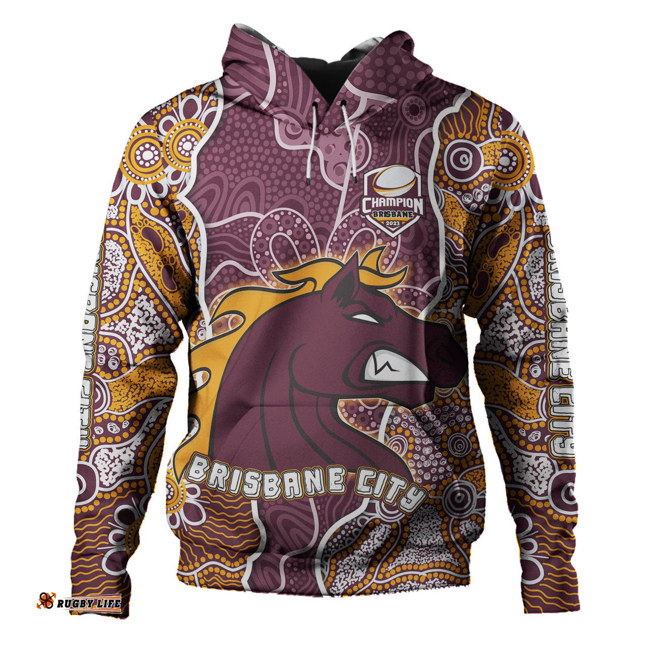 brisbane broncos grand final custom hoodie - custom brisbane broncos with contemporary style of aboriginal painting  hoodie