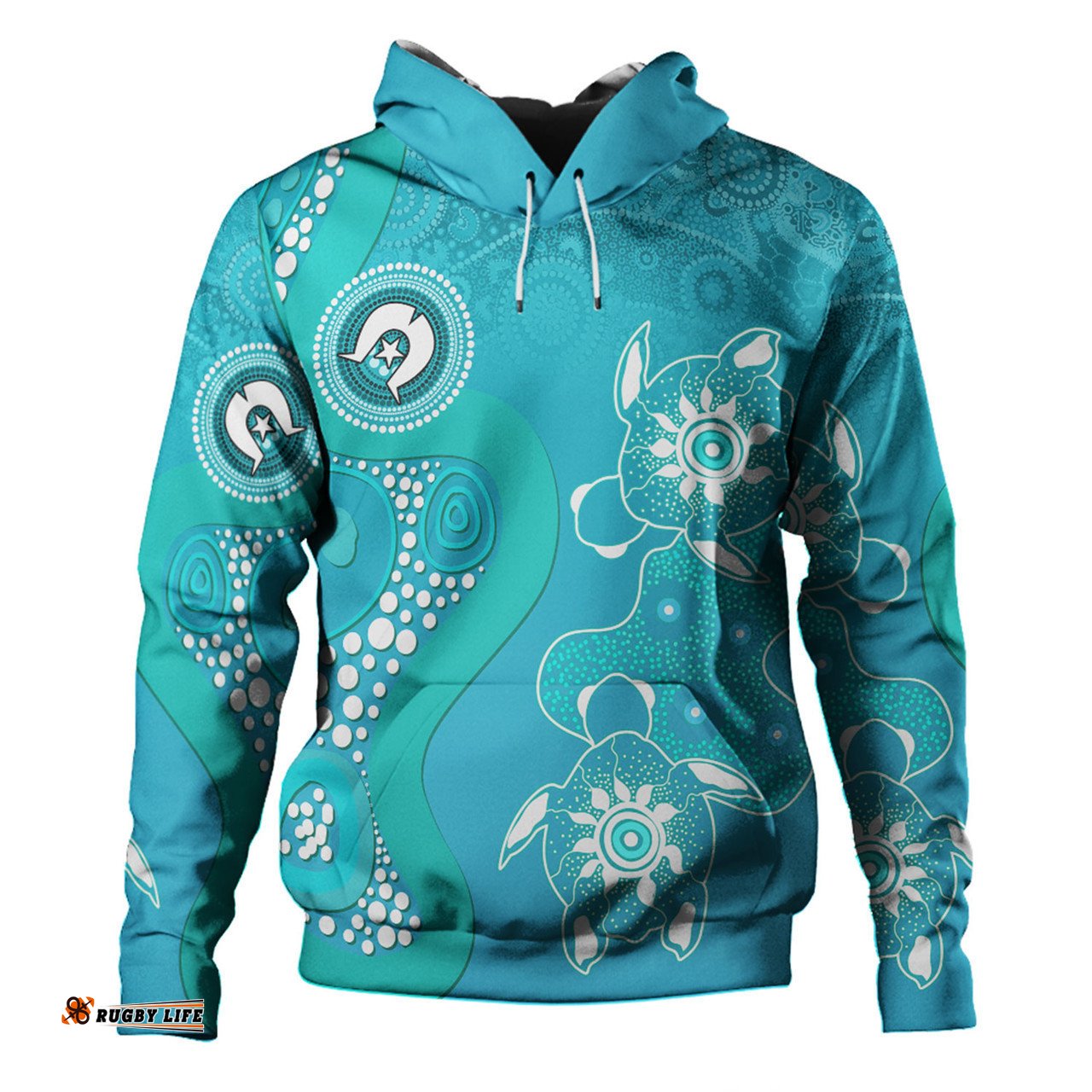 australia turtles aboriginal hoodie - indigenous dot turtles in the ocean (sapphire) hoodie