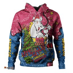 brisbane broncos christmas custom hoodie - let's get lit chrisse pressie hoodie