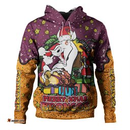 brisbane broncos christmas custom hoodie - merry christmas our beloved team with aboriginal dot art pattern hoodie