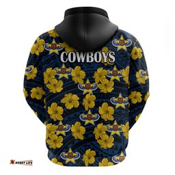 cowboys rugby hoodie polynesian style with hibiscus