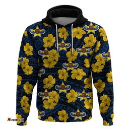 cowboys rugby hoodie polynesian style with hibiscus