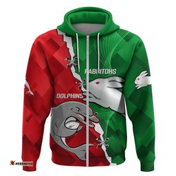 custom personalised rabbitohs mix dolphins rugby hoodie sporty style