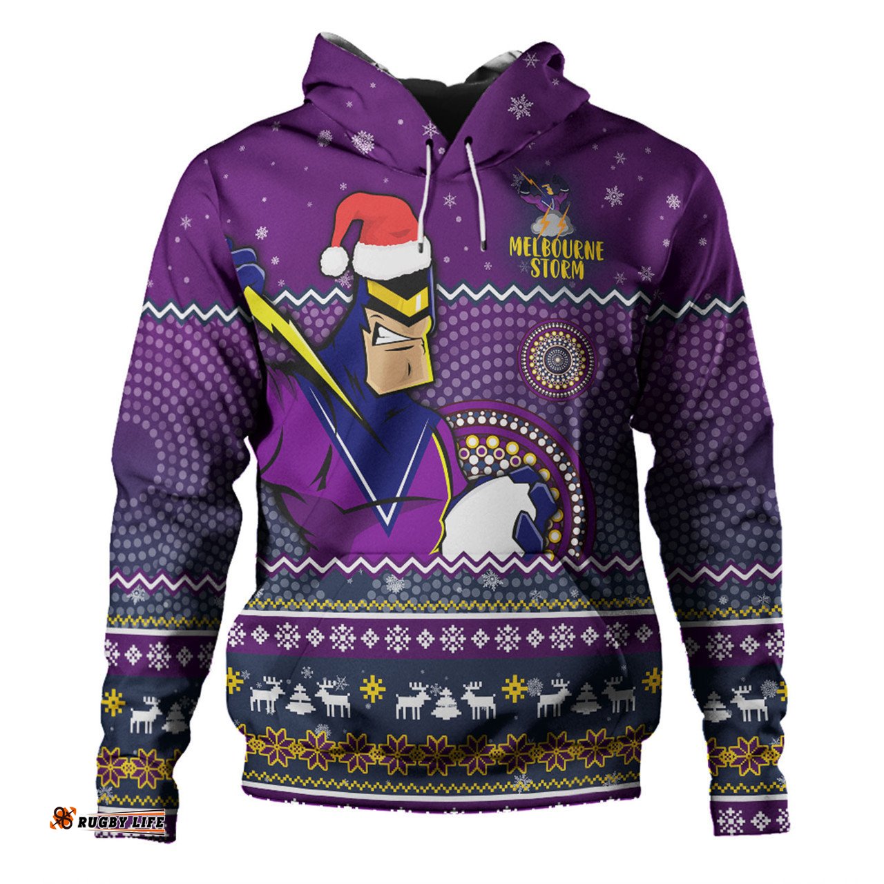 melbourne storm christmas custom hoodie - ugly xmas and aboriginal patterns for die hard fan hoodie