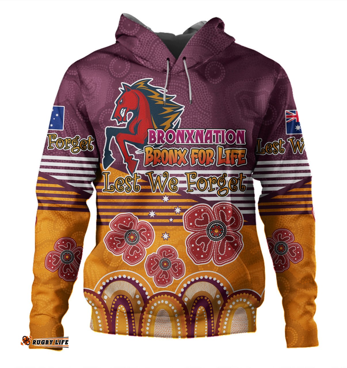 brisbane broncos anzac custom hoodie - anzac day bronxnation for life hoodie