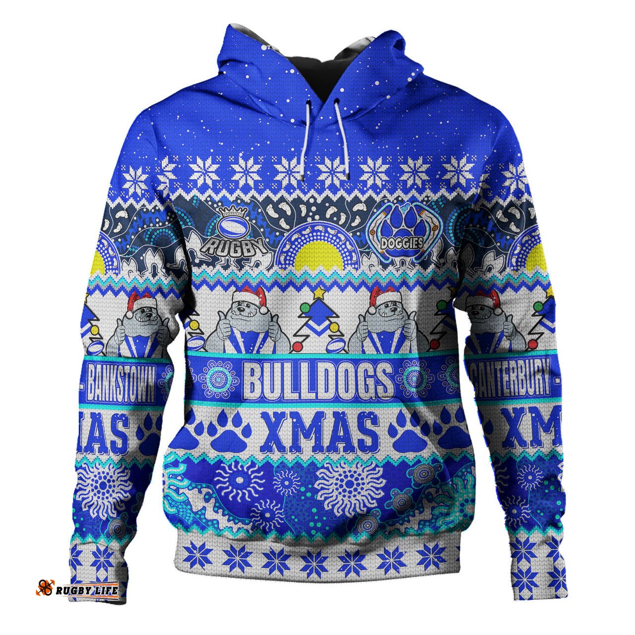canterbury-bankstown bulldogs christmas aboriginal custom hoodie - indigenous knitted ugly xmas style hoodie