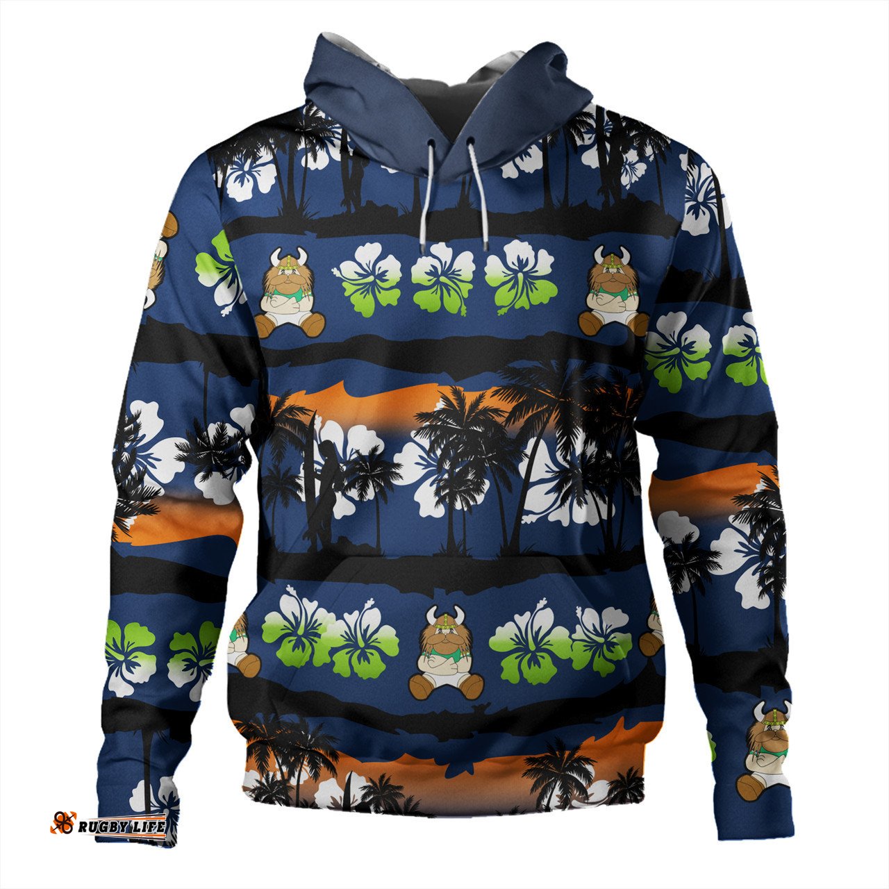 canberra raiders hoodie - tropical hibiscus and coconut trees