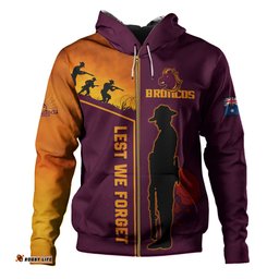 brisbane broncos hoodie - anzac day lest we forget poppy