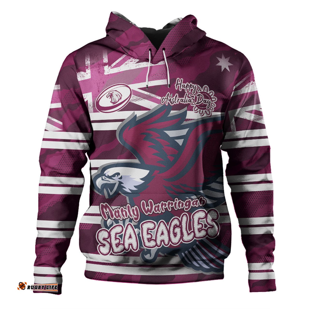 manly warringah sea eagles hoodie - happy australia day we are one and free