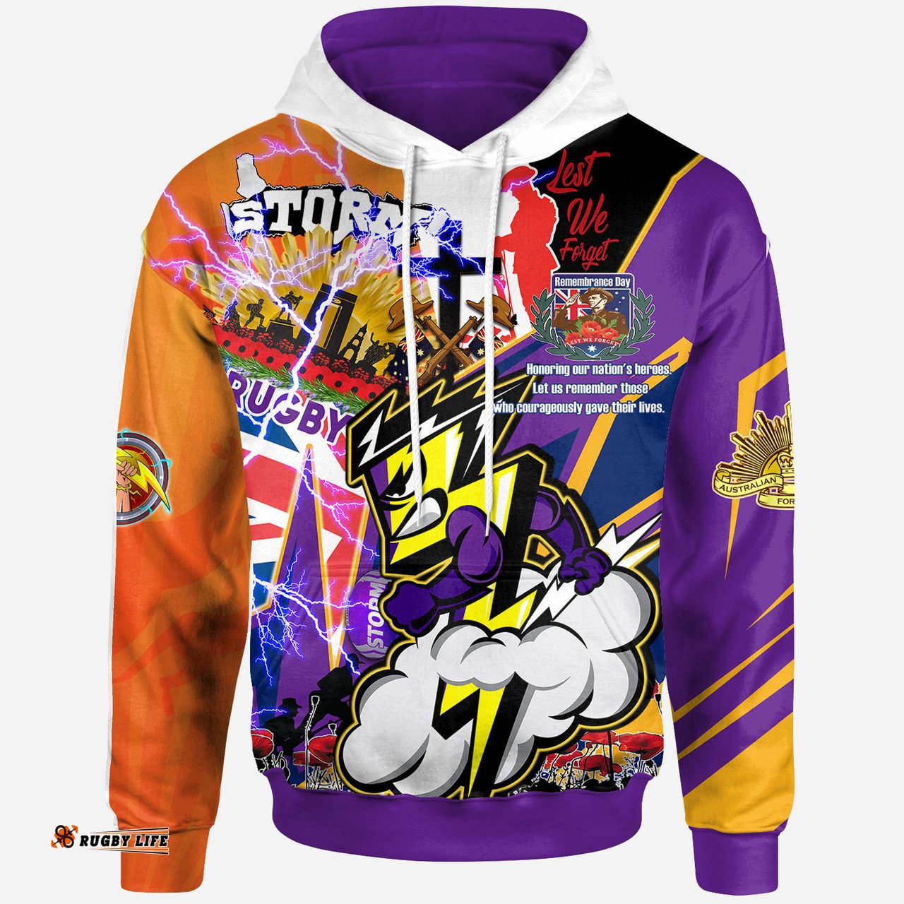melbourne storm hoodie - custom remembrance melbourne storm anzac quote with poppy and rosemary hoodie