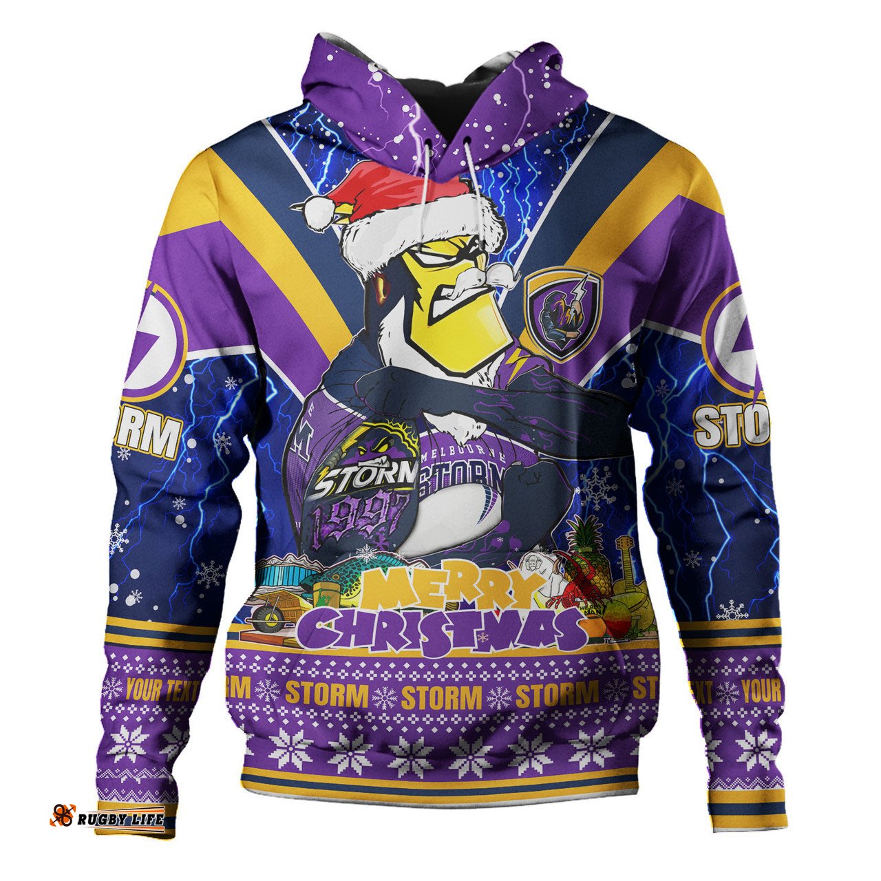 melbourne storm christmas custom hoodie - storm man santa claus aussie big things hoodie