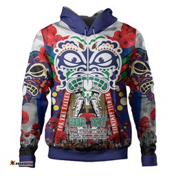 new zealand warriors anzac watercolor custom hoodie - remembrance anzac day with maori tiki mask and poppy flower