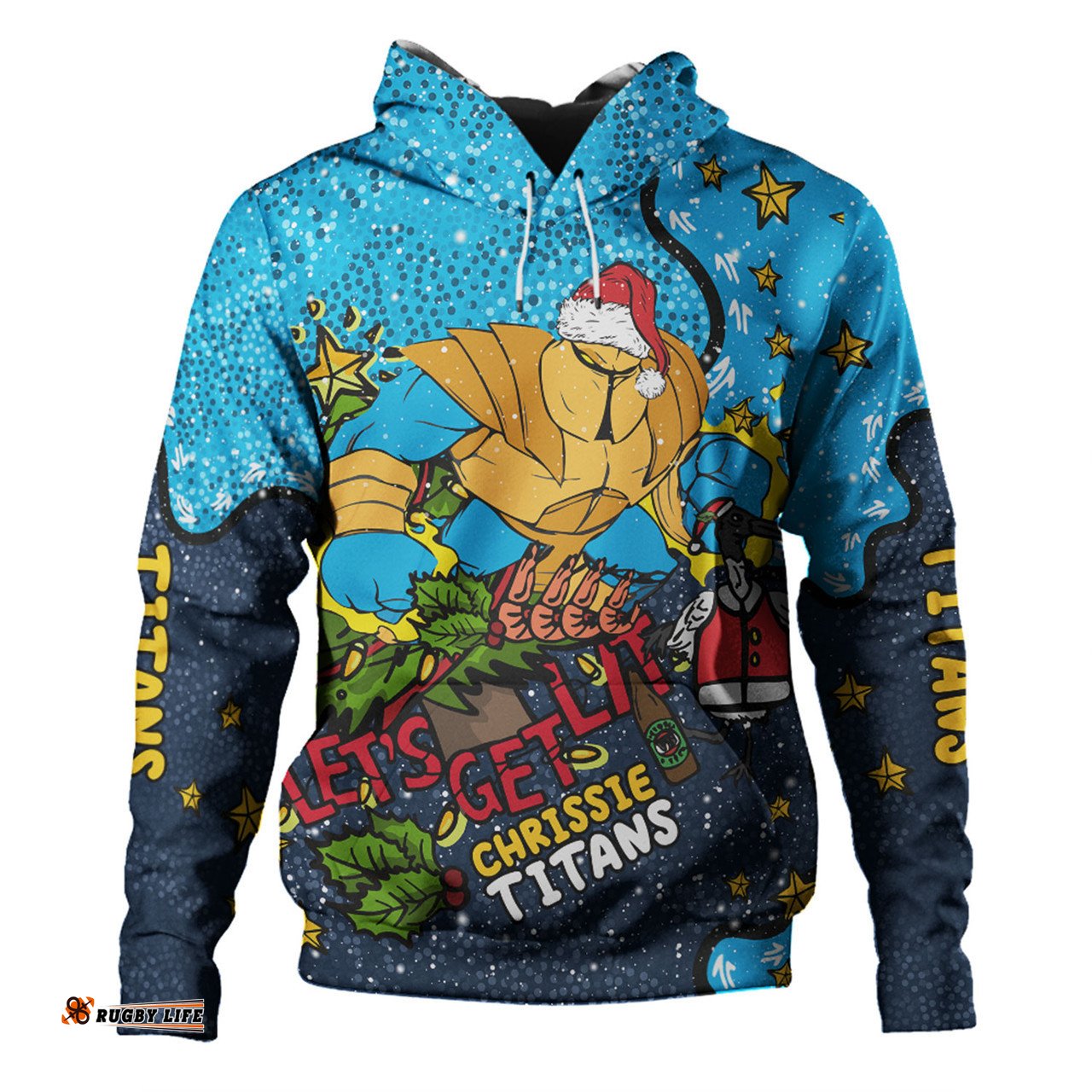 gold coast titans christmas custom hoodie - let's get lit chrisse pressie hoodie