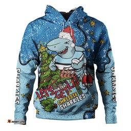 cronulla-sutherland sharks christmas custom hoodie - let's get lit chrisse pressie hoodie
