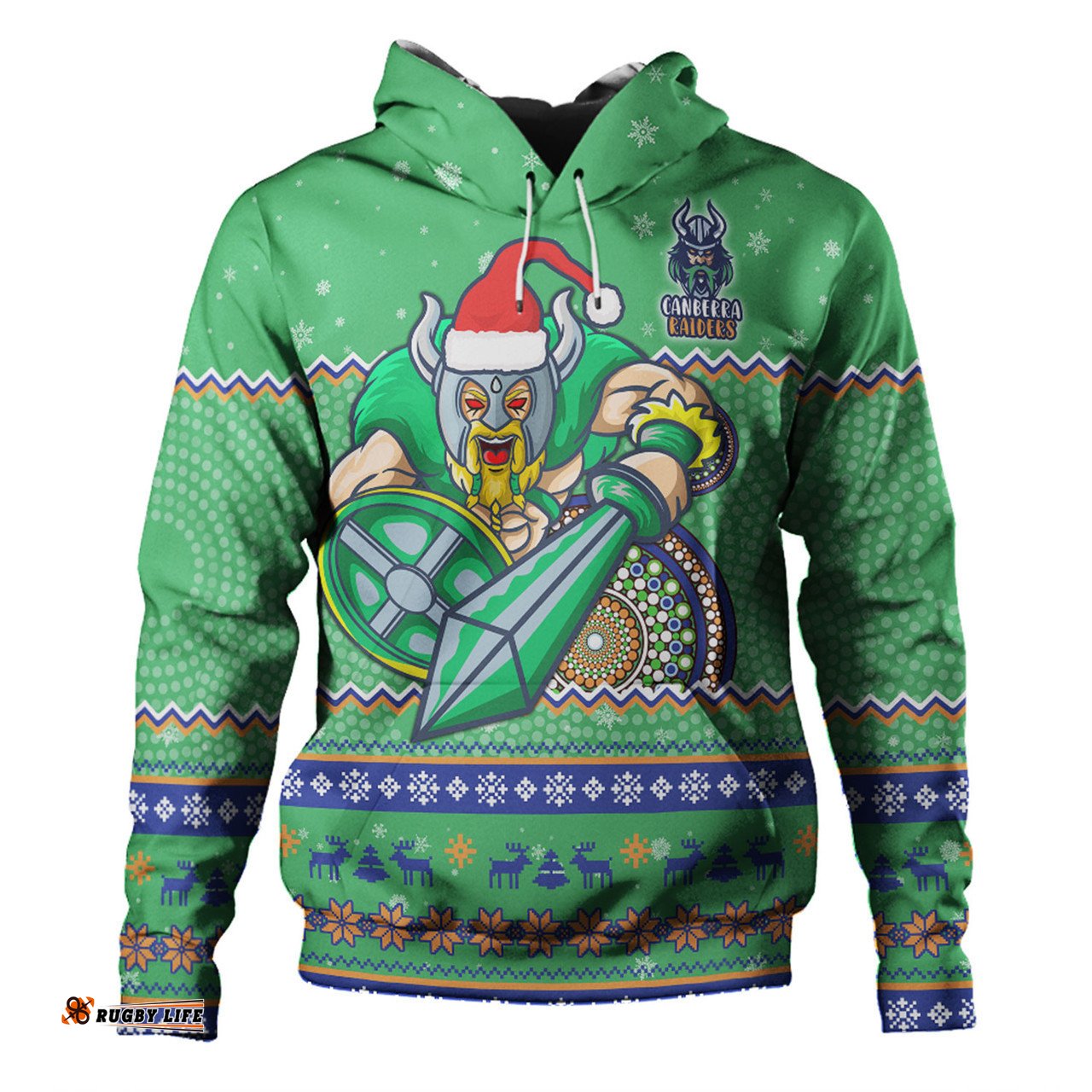 canberra raiders christmas custom hoodie - ugly xmas and aboriginal patterns for die hard fan hoodie