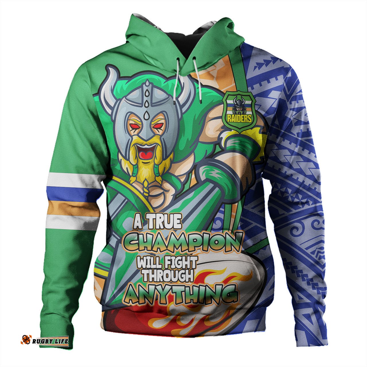 canberra raiders grand final hoodie - a true champion will fight through anything with polynesian patterns